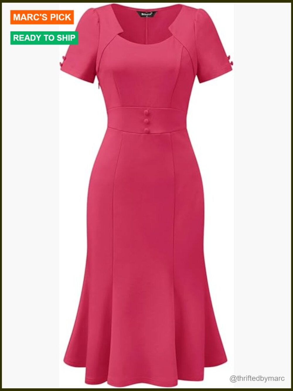 Vintage 50s Retro Cocktail Mermaid Midi Dress with Short Sleeve